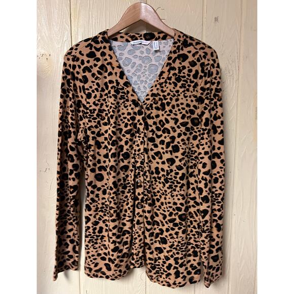 Isaac Mizrahi Live Top Womens Large Stretch Leopard Blouse Swing Tunic Classy - Picture 5 of 11